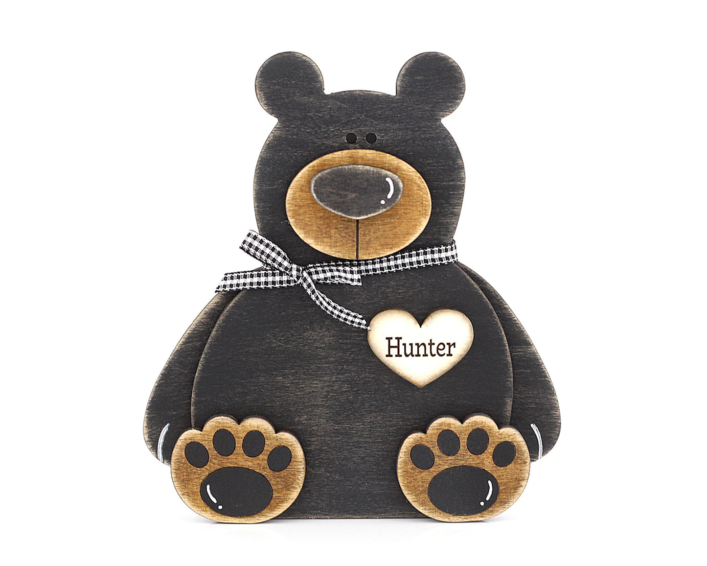 Black Bear Home Decor, Personalized Bear Gift, Baby Shower Gift with Forest Animals or Bear Nursery Room, Cabin Primitive Wood Bear Gift