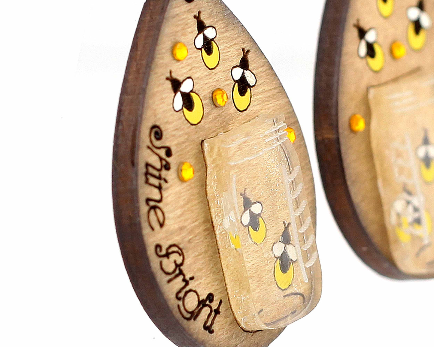 firefly earrings close up acrylic