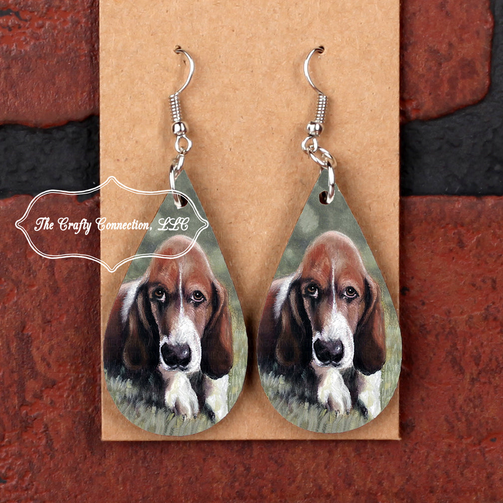 Teardrop Earrings - Basset Hound Dog - Artist Painting