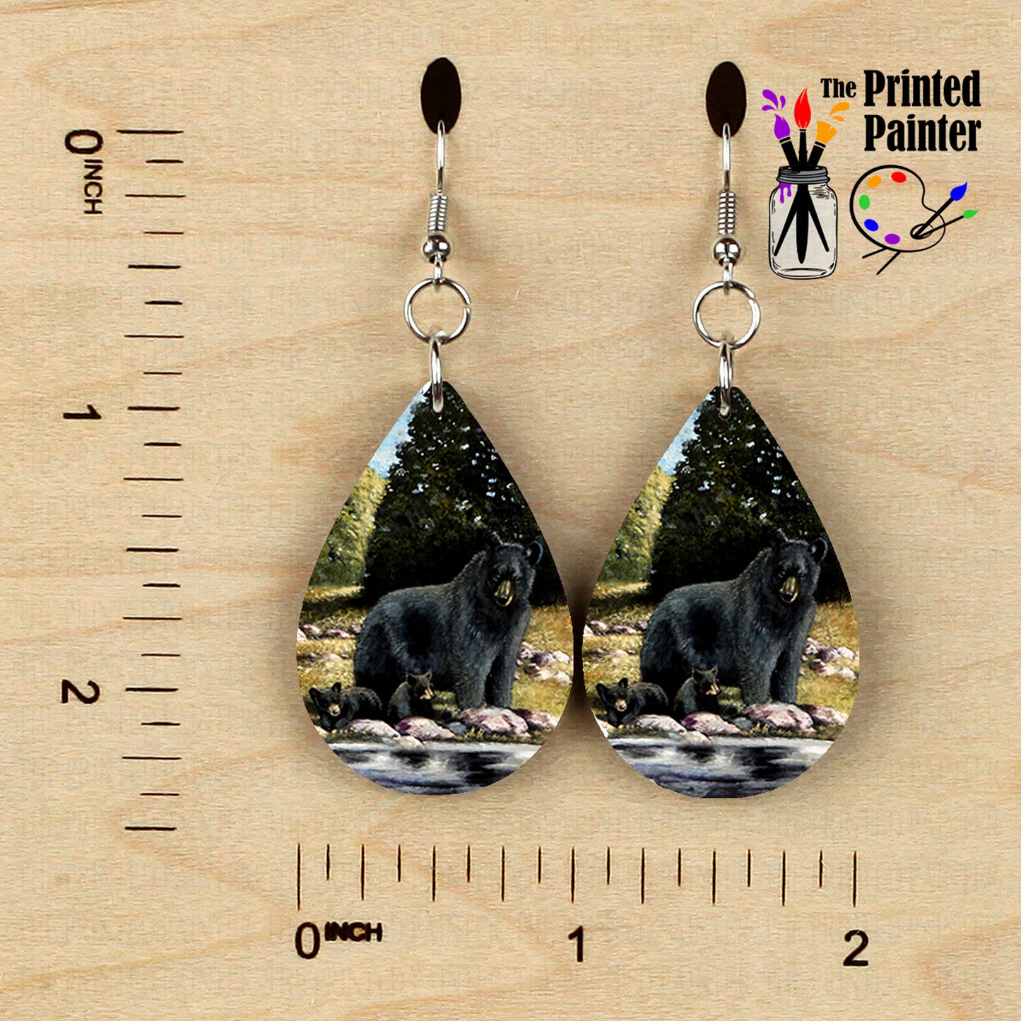 Bear Earrings, Animal Earrings, Teardrop Shape Dangle Earrings, Wood Earrings, Bear Jewelry, Cute Earrings for Mama Bear Gifts, Bear Cubs