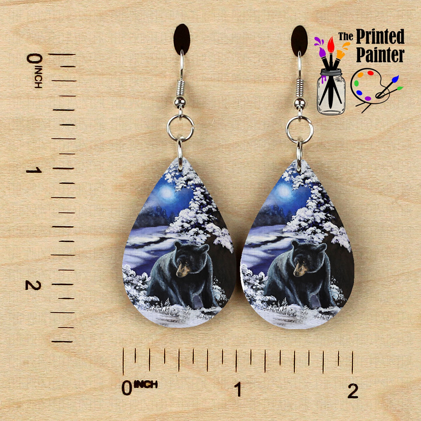 Bear Earrings, Animal Earrings, Teardrop Shape Dangle Earrings, Wood Earrings, Bear Jewelry, Cute Earrings for Mama Bear Gifts