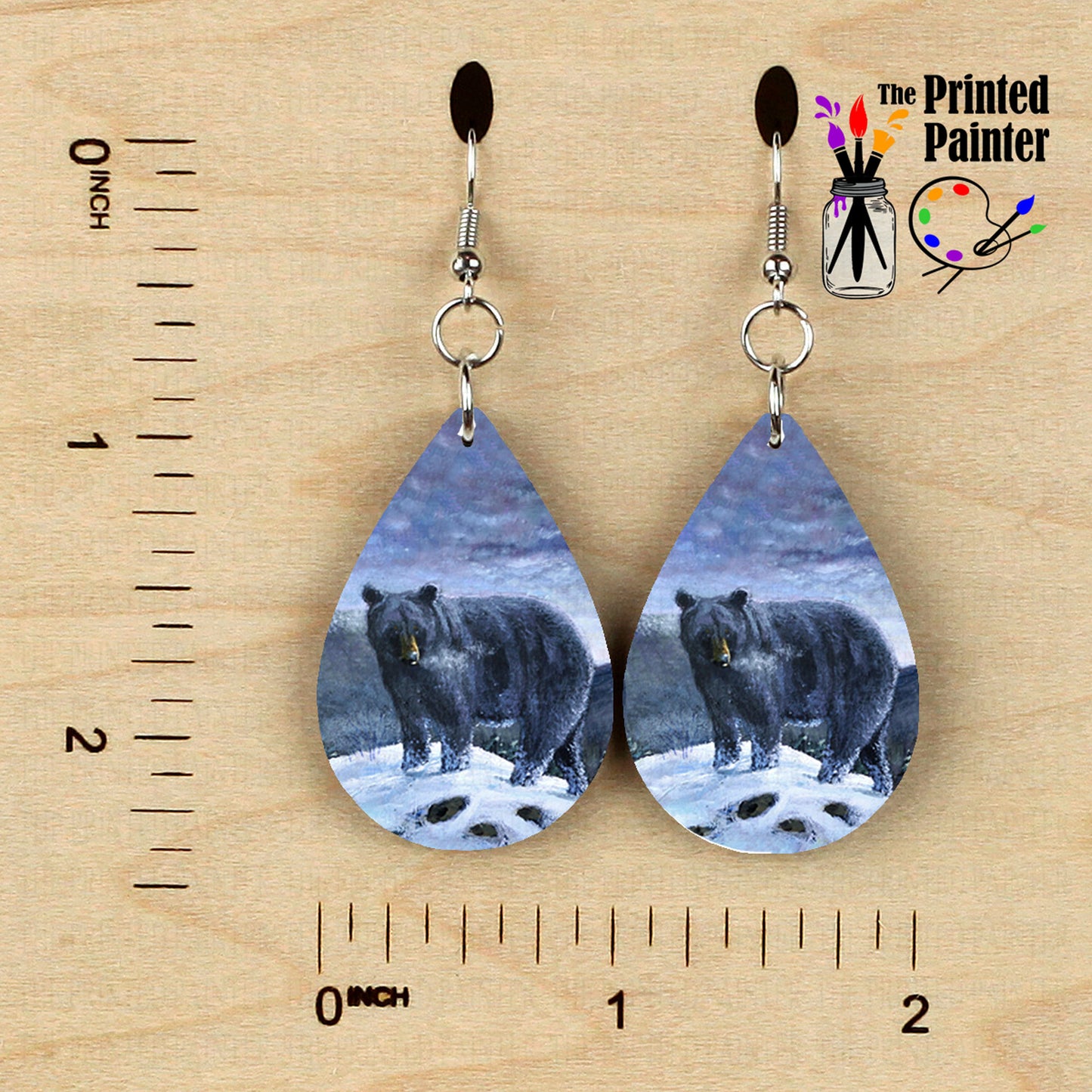 Bear Earrings, Animal Earrings, Dangle Earrings in a Teardrop Shape, Wood Earrings, Bear Jewelry, Cute Earrings for Mama Bear Gifts
