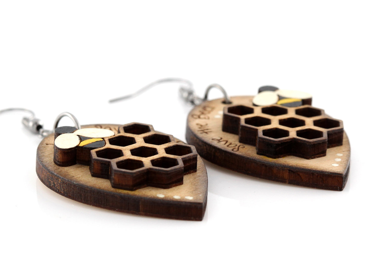 bee earrings close up