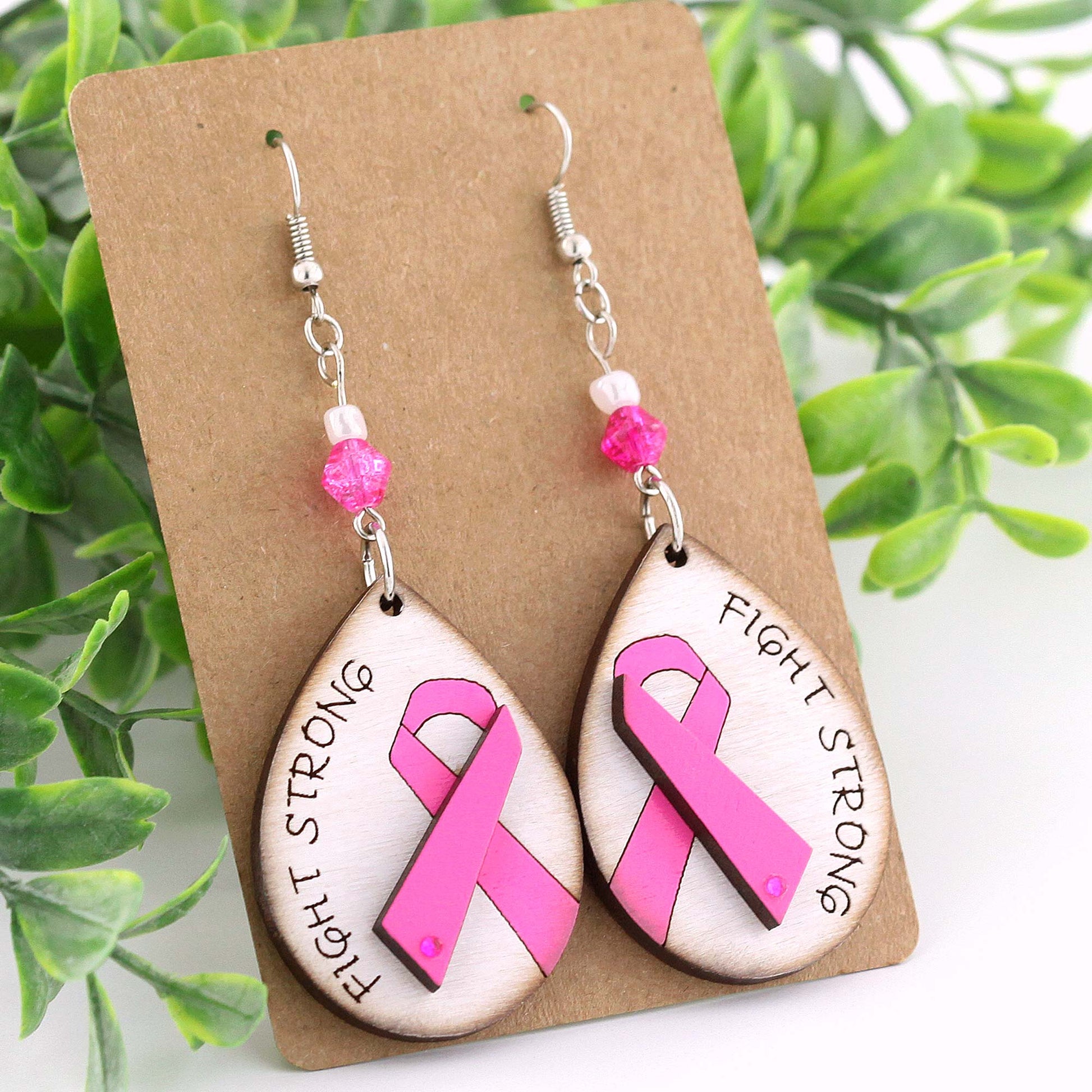 Breast Cancer Earrings with Awareness Ribbon, Breast Cancer