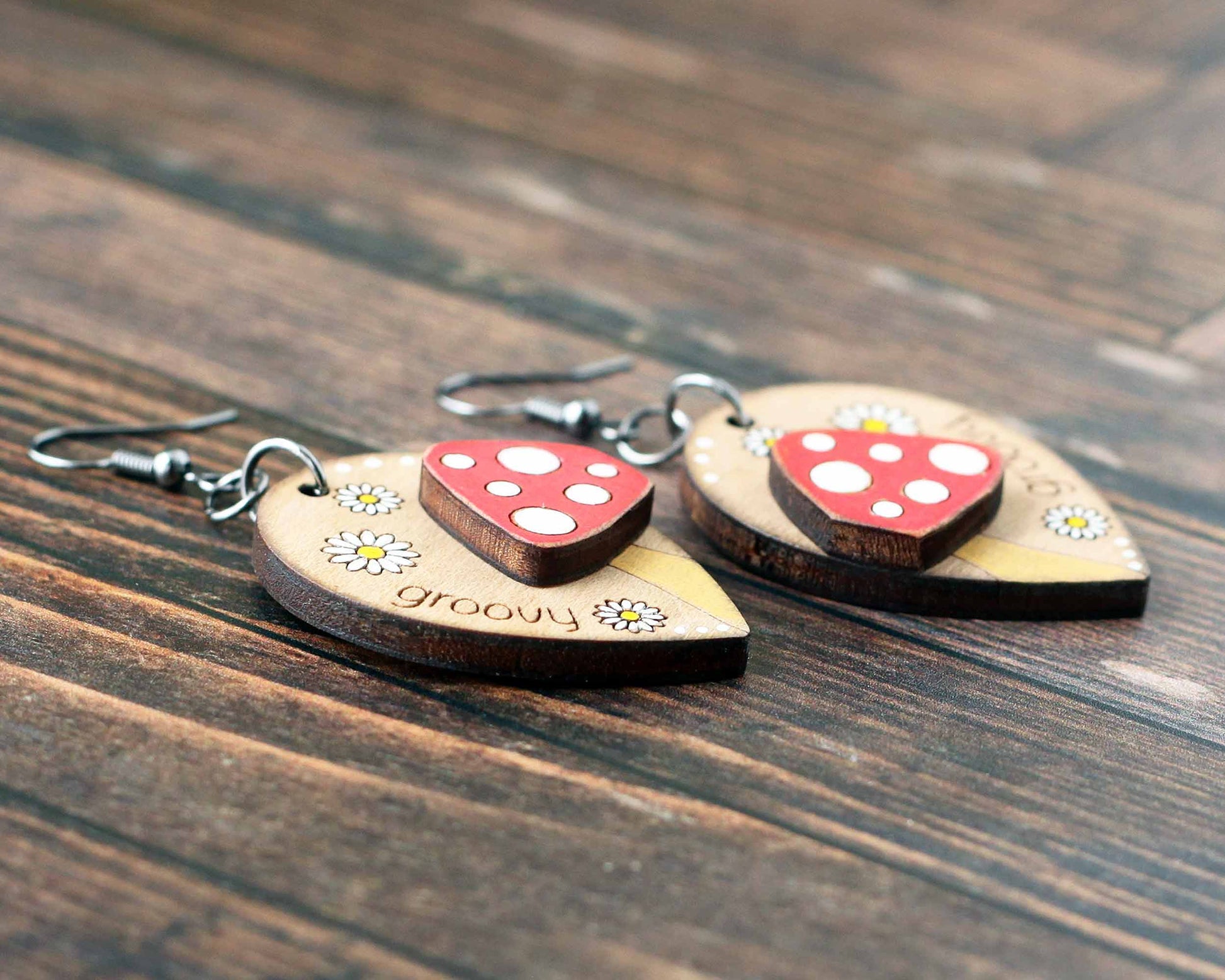 mushroom earrings side view