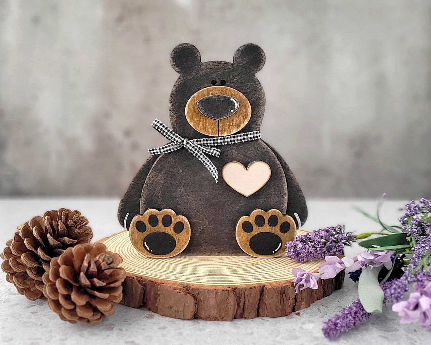 Black Bear Home Decor, Personalized Bear Gift, Baby Shower Gift with Forest Animals or Bear Nursery Room, Cabin Primitive Wood Bear Gift