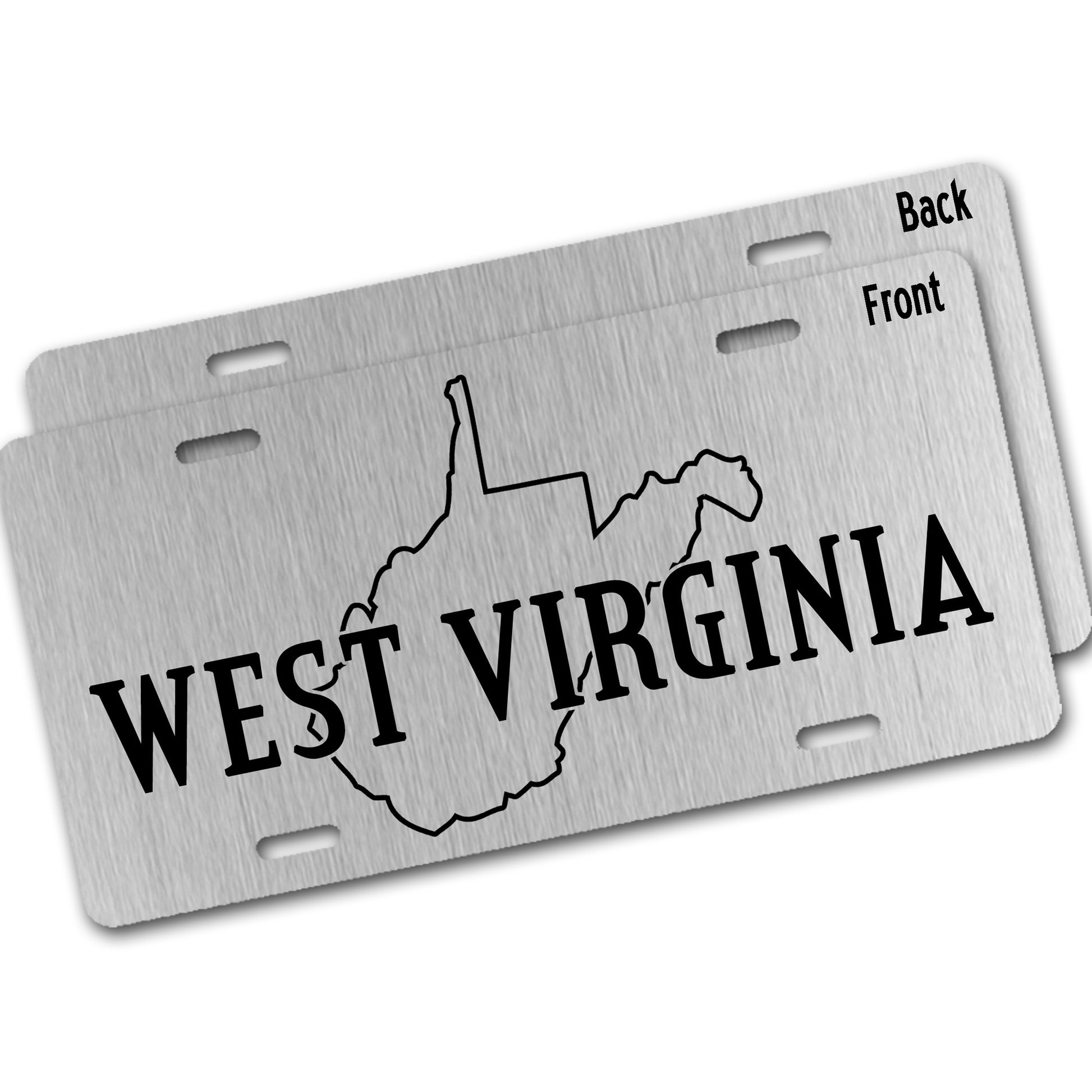 Aluminum West Virginia license plate with state outline