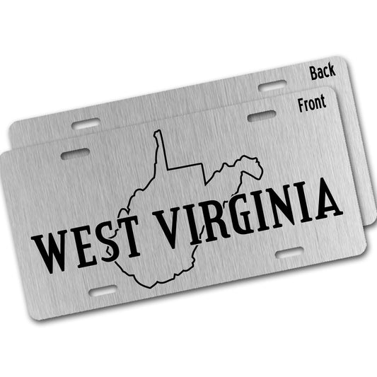 Aluminum West Virginia license plate with state outline