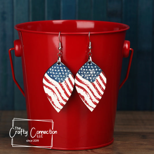 Distressed American Flag Earrings, Wood Dangle Earrings, Patriotic Earrings, Flag Jewelry