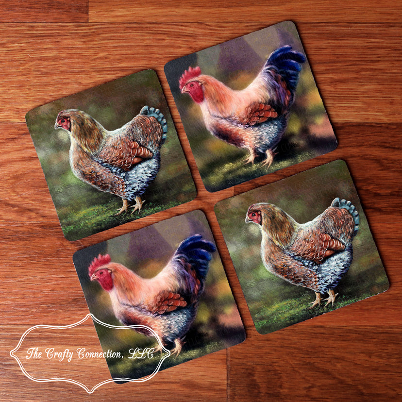 Drink Coasters - Chicken and Rooster - Artist Paintings
