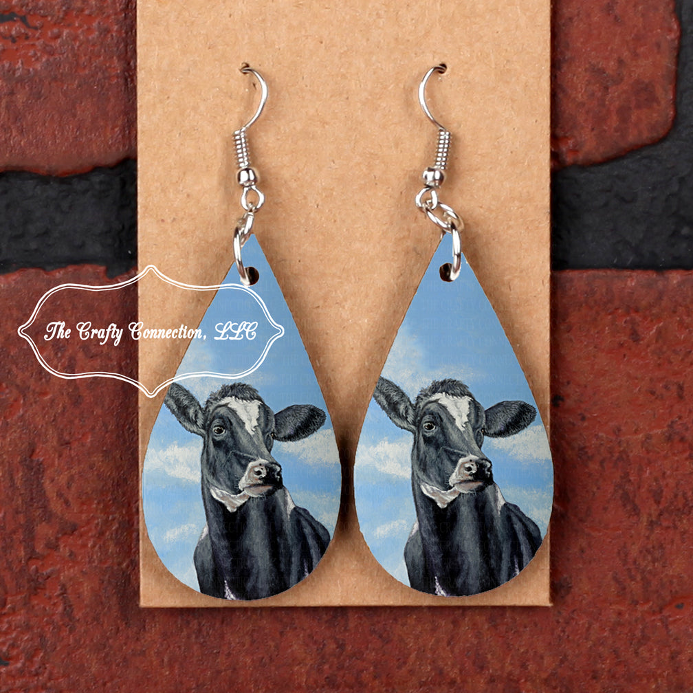 Teardrop Earrings - Cow with Sky Background - Artist Painting